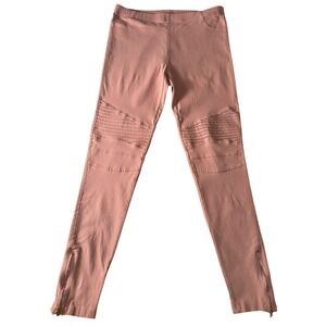 Moto Jeggings Distressed Ribbed Knee Detail Zipper‎ Ankle Pale PinkMedium